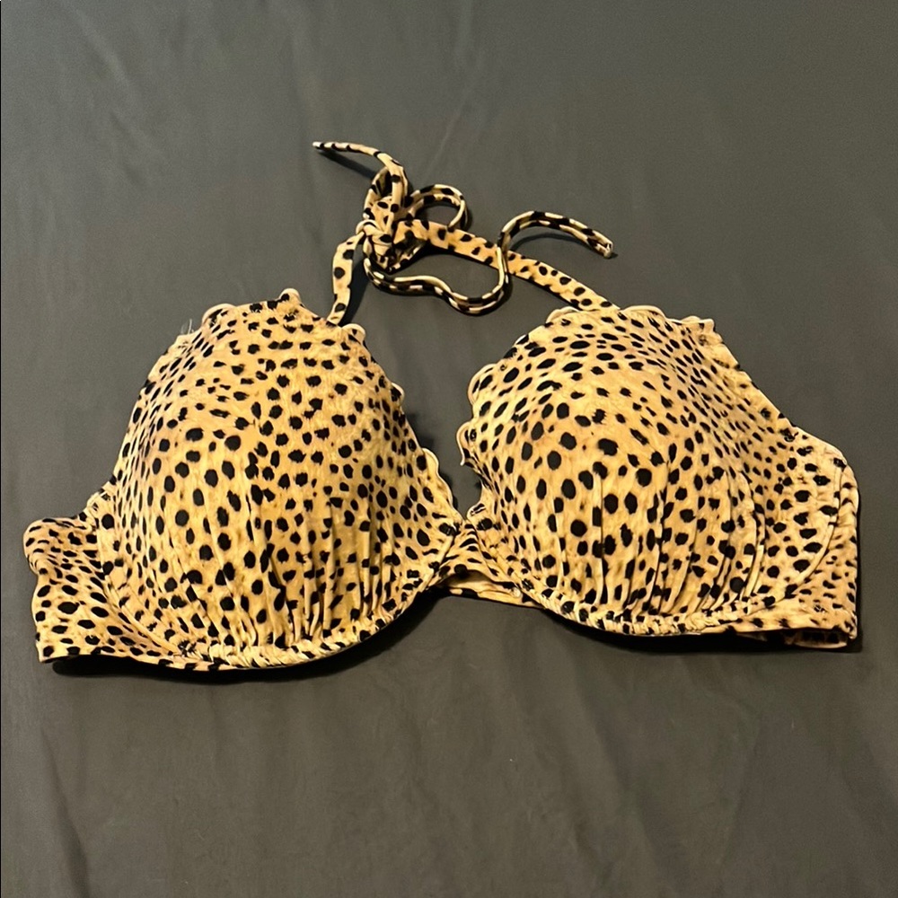 Tan and Black Animal Print Bikini with Adjustable Straps